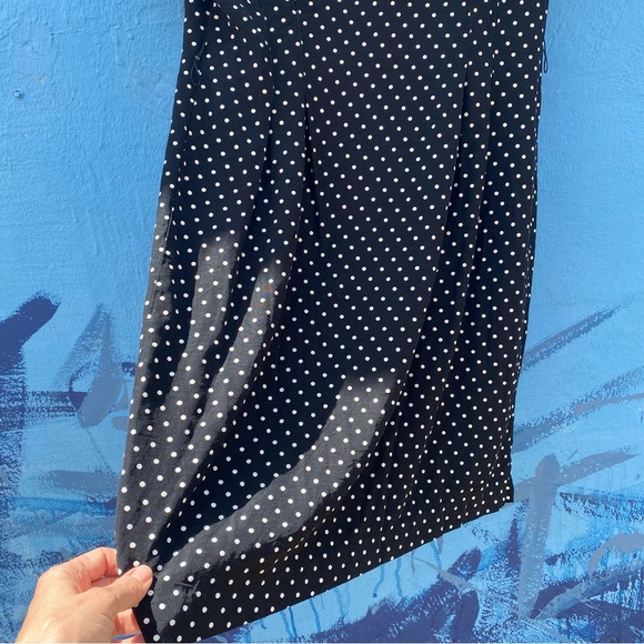 Vintage 80’s black and white polka dot midi dress, size medium, gold buttons - Picture 6 of 12